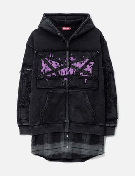 RECKLESS SCHOLARS Pent Patch Flannel Zip Hoodie