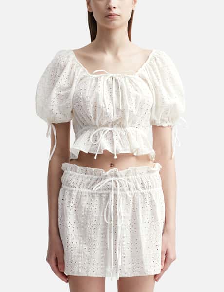 Ganni WHITE BRODERIE ANGLAISE CROPPED TOP