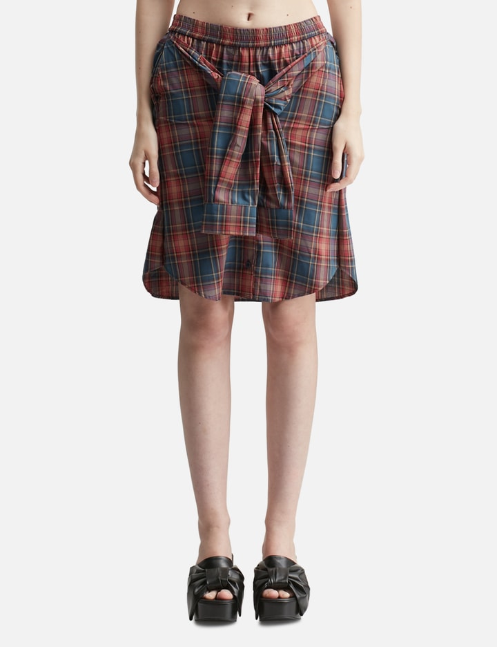 Pushbutton Check Shirt-wrapped Skirt Pants In Brown