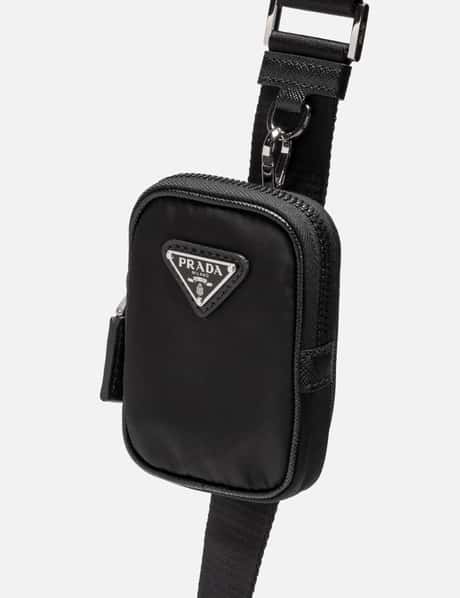 Prada Mens Black Logo Leather And Re-nylon Belt Bag for Men
