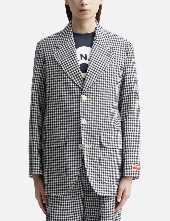 Kenzo Oversized Gingham Blazer In Blue