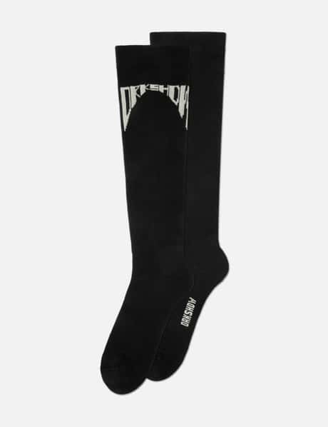 Rick Owens Drkshdw PORTERVILLE KNEE HIGH SOCKS  IN BLACK/PEARL COTTON KNIT