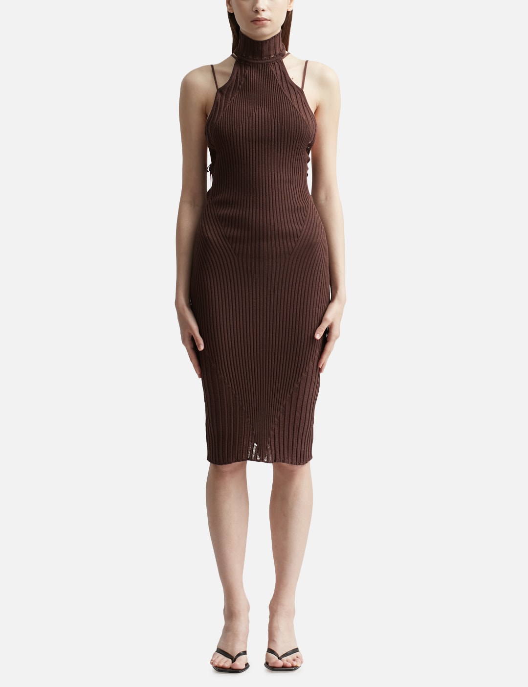 Andredamo Ribbed Knit Midi Dress - Brown Andredamo Ribbed Knit Midi Dress - Brown