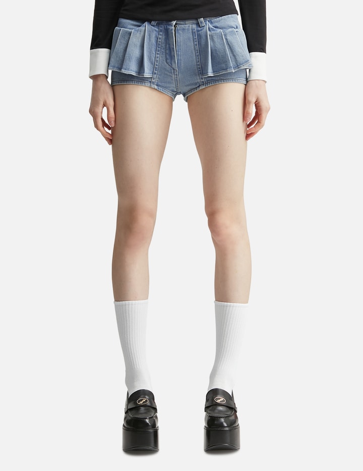 GRACE ELWOOD Pleats Washied Denim Shorts