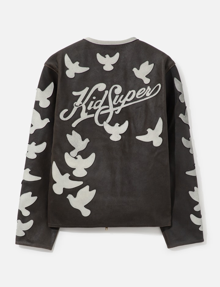 KidSuper Doves Distressed Leather Moto Jacket