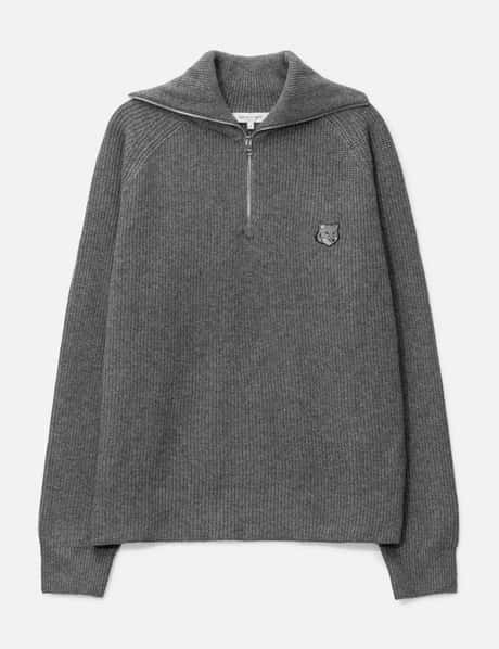 Maison Kitsuné Bold Fox Head Patch Half Zip Ribbed Jumper