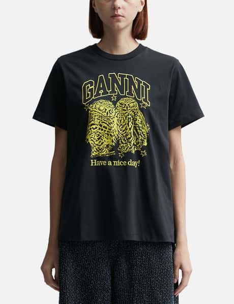 Ganni Basic Jersey Owls Relaxed T-shirt