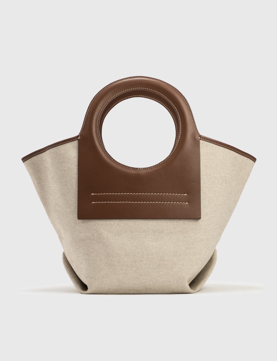 Hereu Mini Cabas Leather & Raffia Tote Bag In Chestnut