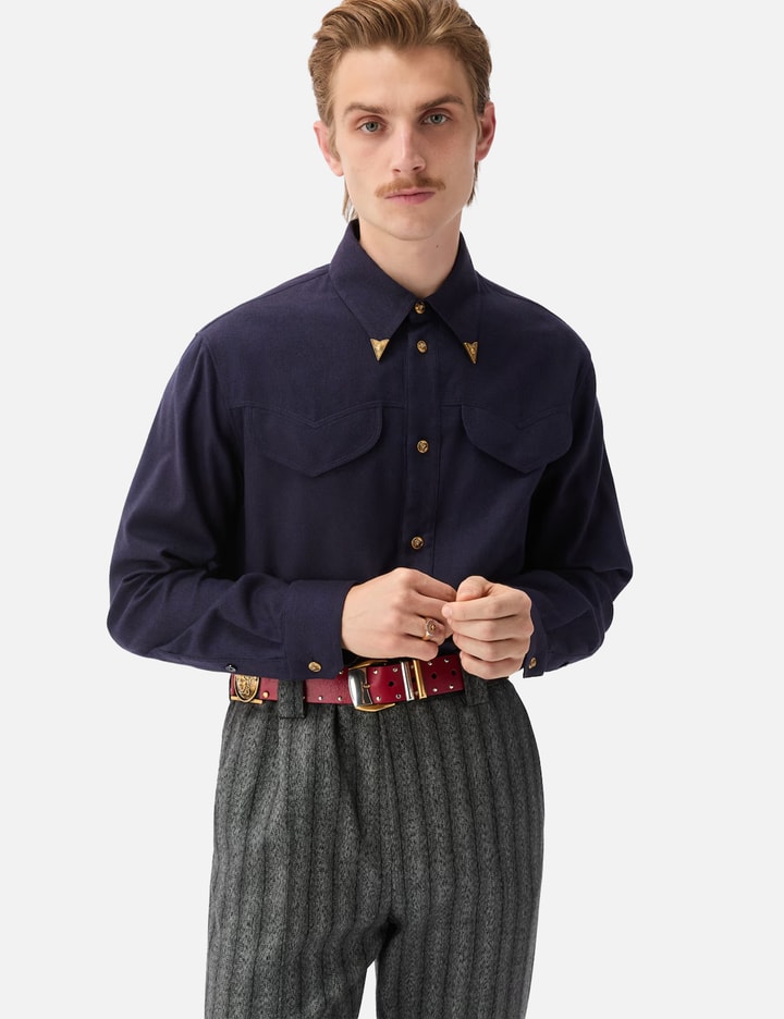 Versace Herringbone Flannel Cotton Regular Shirt