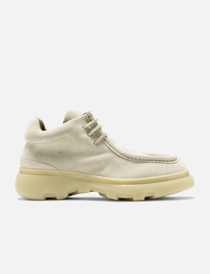 Shop Burberry Suede Creeper Mid Shoes In Beige