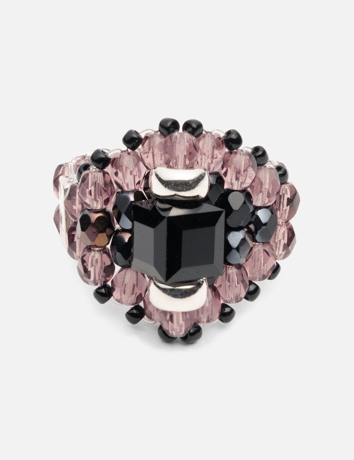 Needles X Tie A Knot Square Crystal Beads Ring In Black