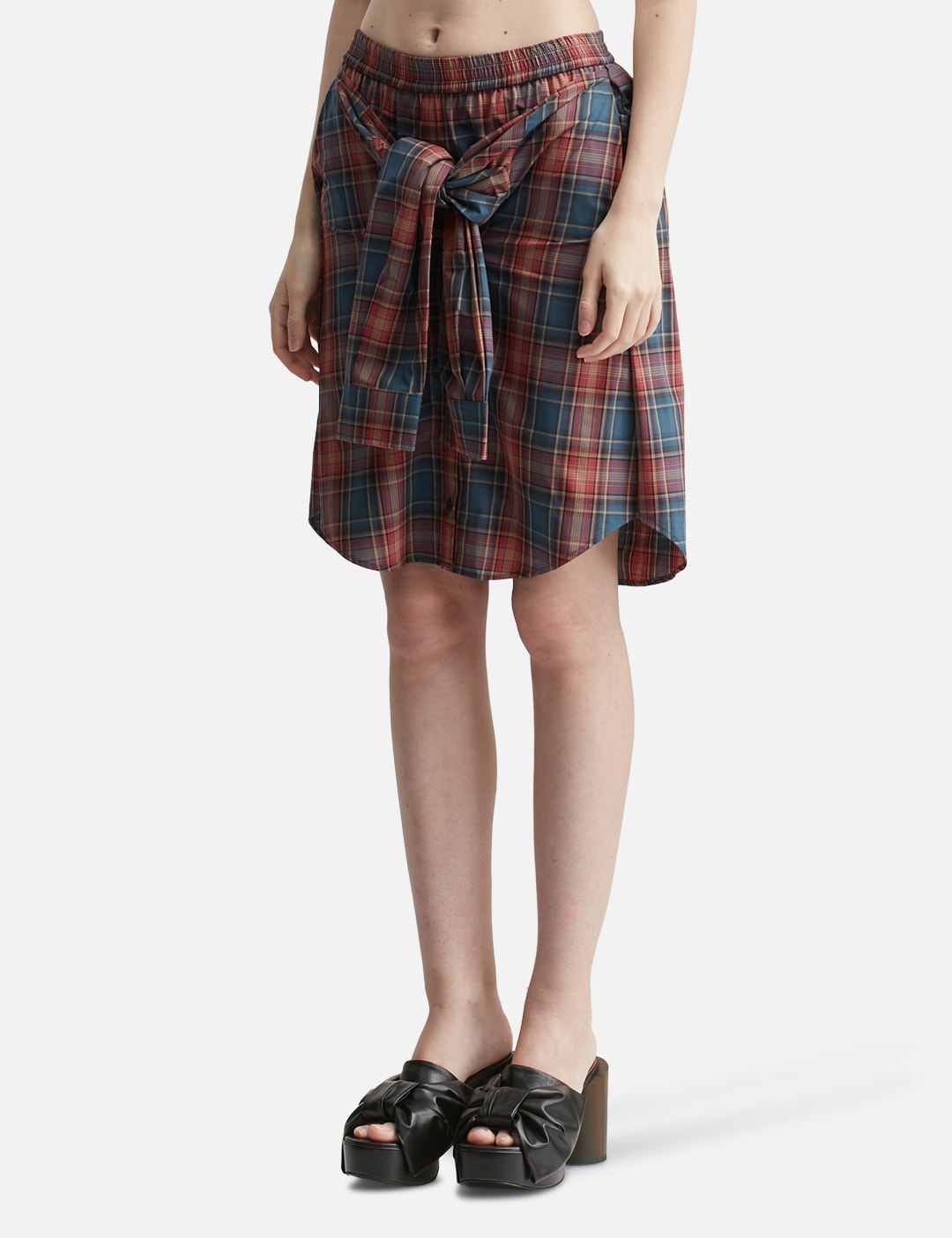 Check Shirt-Wrapped Skirt Pants view 8