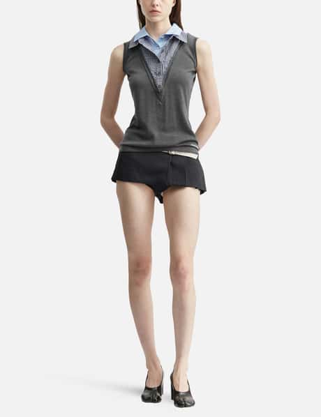 Grey Sleeveless Knit Top With Multi-Layer Collar view 14