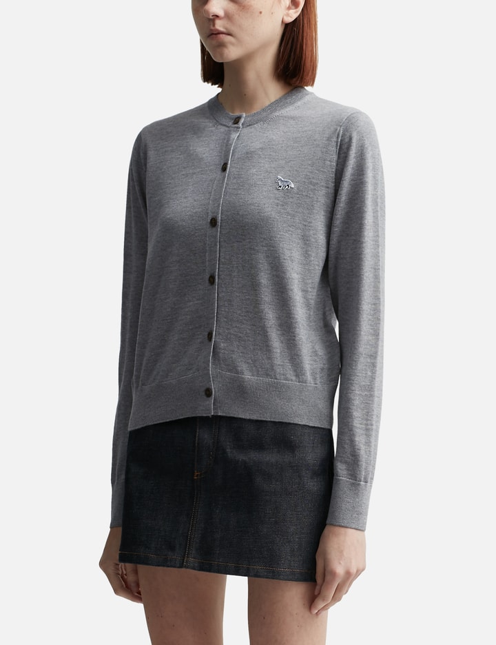 Maison Kitsuné Cropped Wool Cardigan With Ribbed Cuffs And Hem In Grey