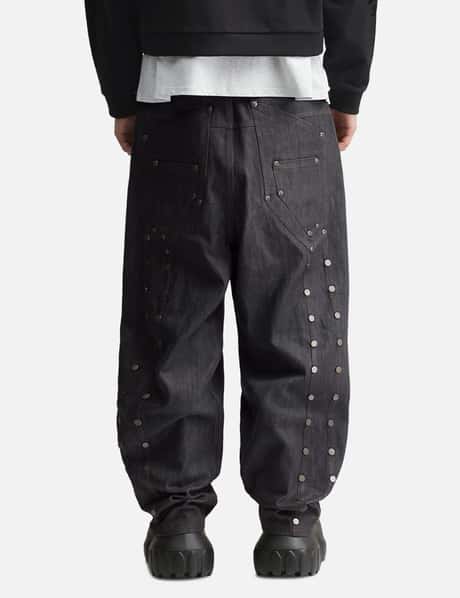 "Devlin" Studded Waxed Japanese Raw Denims In Blue view 12