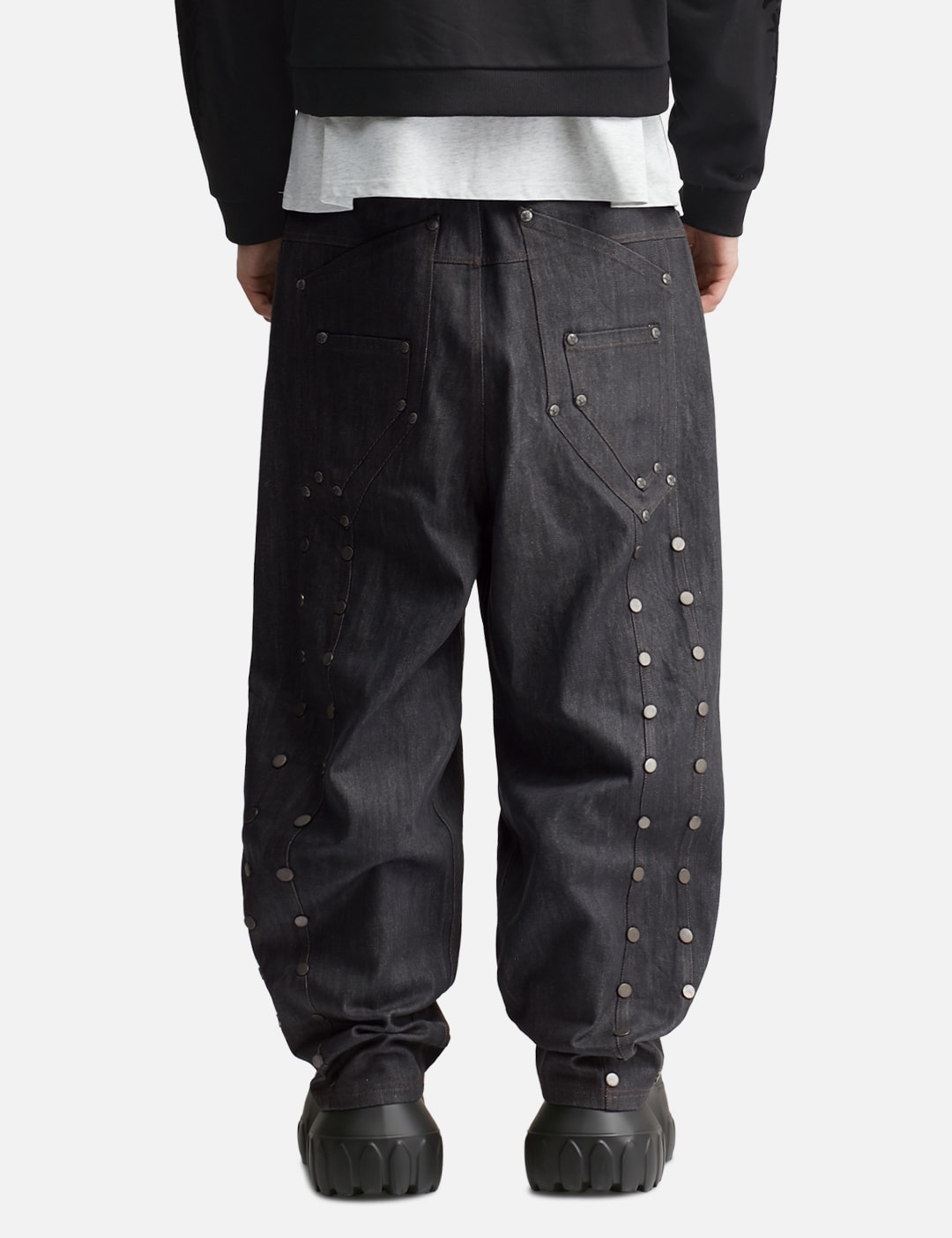 "Devlin" Studded Waxed Japanese Raw Denims In Blue view 13