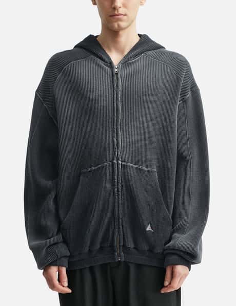 ROA Bee Sun Faded Waffle Zip Up Hoodie - Boxy heavyweight waffle 