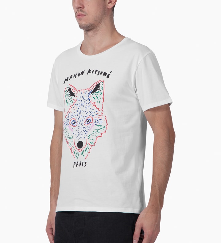 White 3D Fox Print Crewneck T-Shirt Placeholder Image
