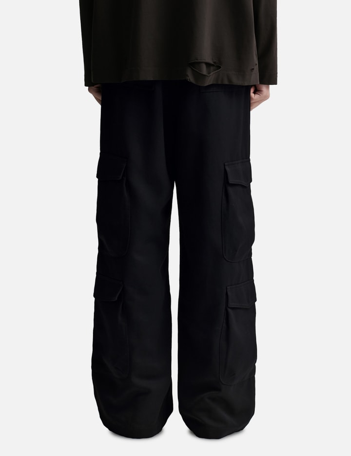 Black Heavy Weight Wool Poly Flared Cut Cargo Pants Placeholder Image