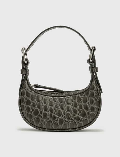 BY FAR MINI SOHO CEMENT CIRCULAR CROCO EMBOSSED LEATHER