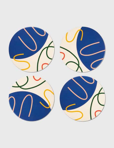 POKETO Bamboo Coasters Set – Blue Abstract