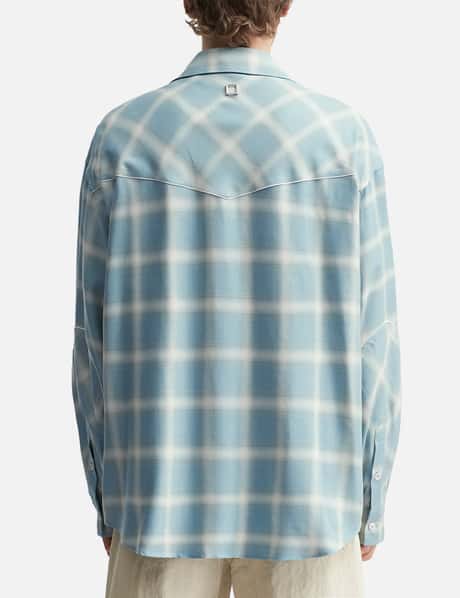 Blue Gradient Check Western Shirt view 12