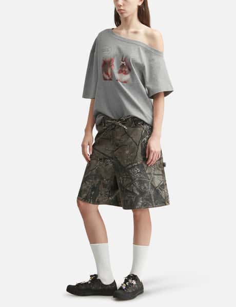 Gray Squirrel Printed One-Shoulder Short Sleeve T-Shirt view 14