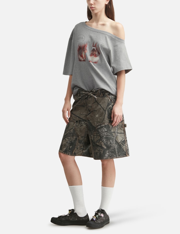 Gray Squirrel Printed One-Shoulder Short Sleeve T-Shirt view 5