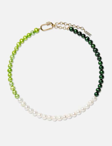 VEERT The Chunk Multi Green Freshwater Pearl Necklace in Yellow Gold