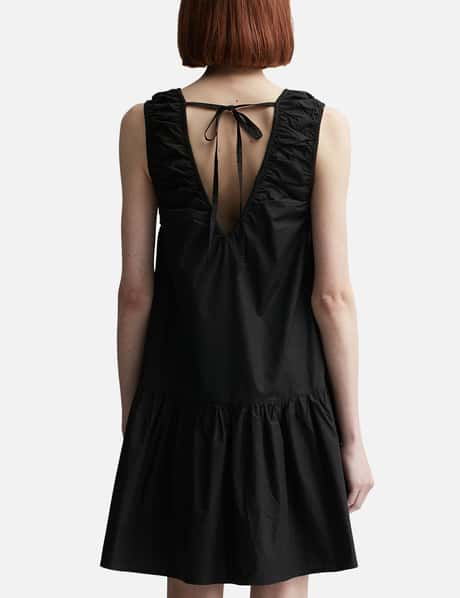 white christmas dresses GANNI BLACK COTTON POPLIN GATHERED U-NECK MINI DRESS – Interwoven main image 0