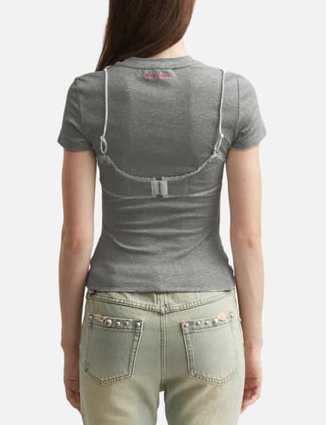 Grey Lace-Trim Bralette Detail T-Shirt view 12