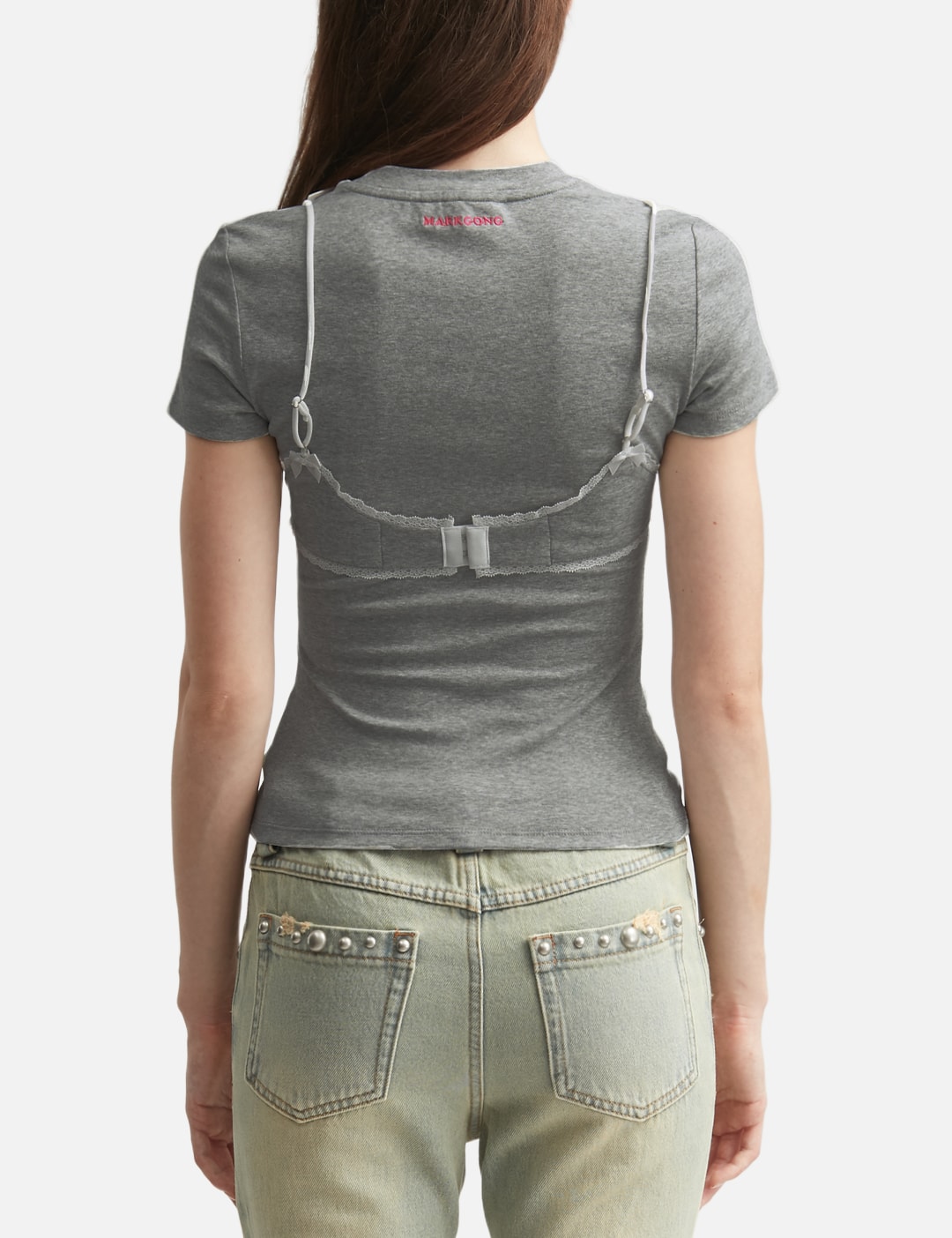 Grey Lace-Trim Bralette Detail T-Shirt view 13