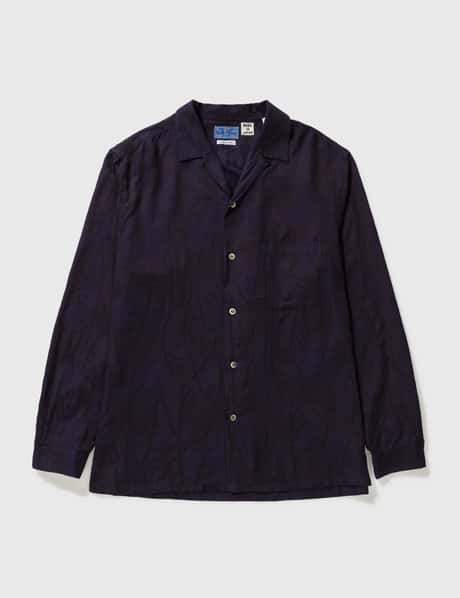 BLUE BLUE JAPAN Indigo Pampas Grass Jacquard Open Collar Shirt