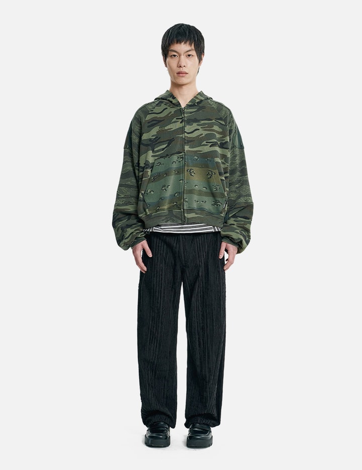 AJOBYAJO Cropped Mixed Camo Zip-Up Hoodie