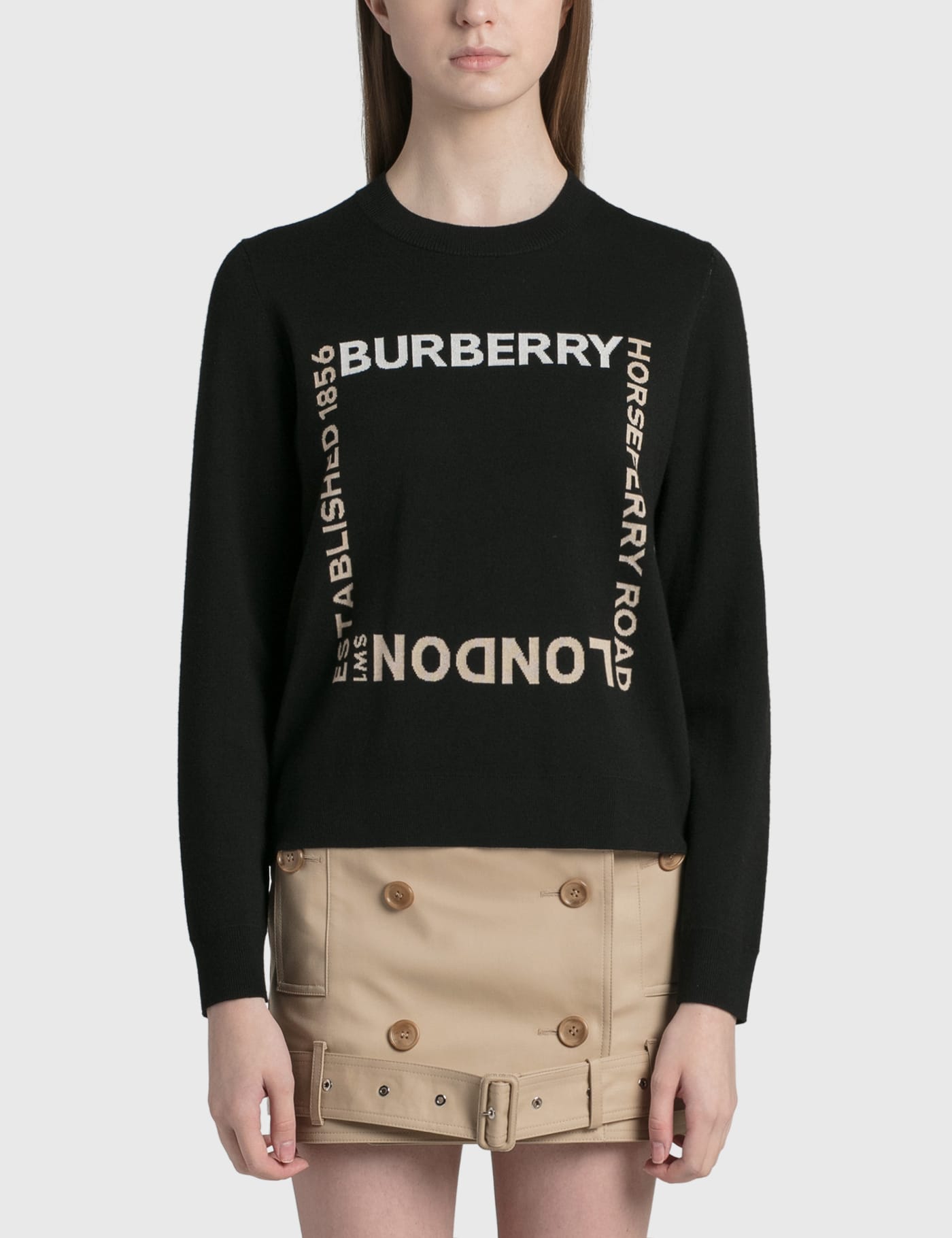 Burberry Wool Horseferry Square Jacquard Sweater in Black Womens Clothing Jumpers and knitwear Jumpers 