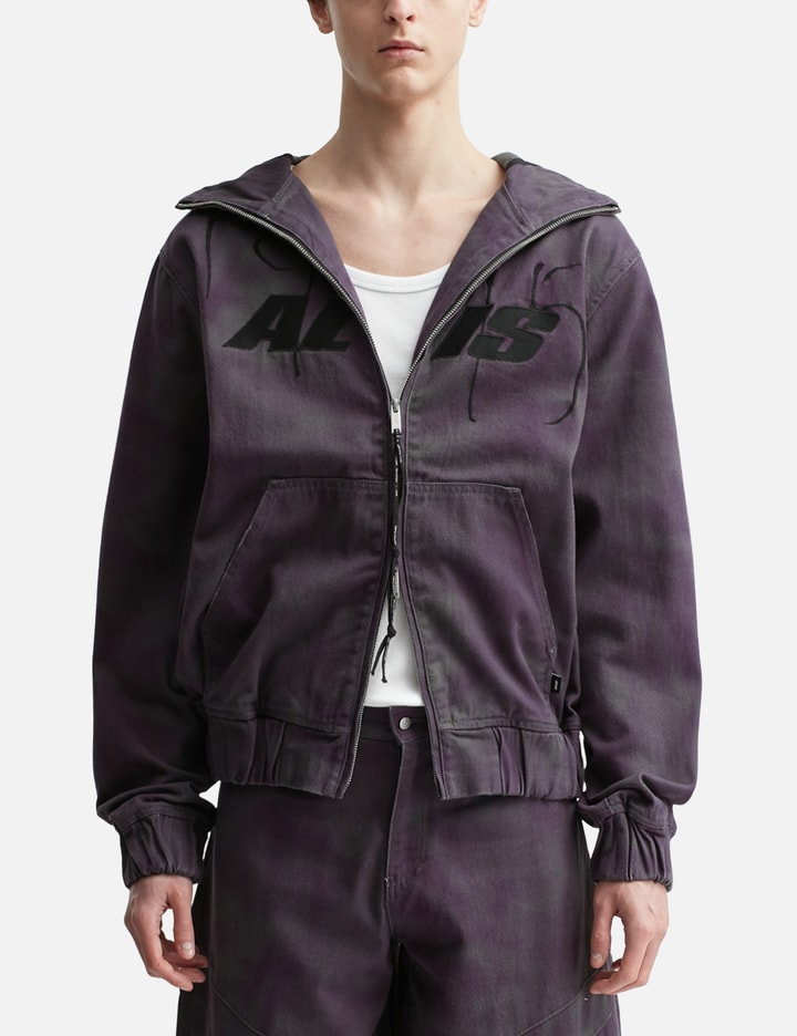ALIS Cochet Hooded Denim Jacket With Chest Embroidery
