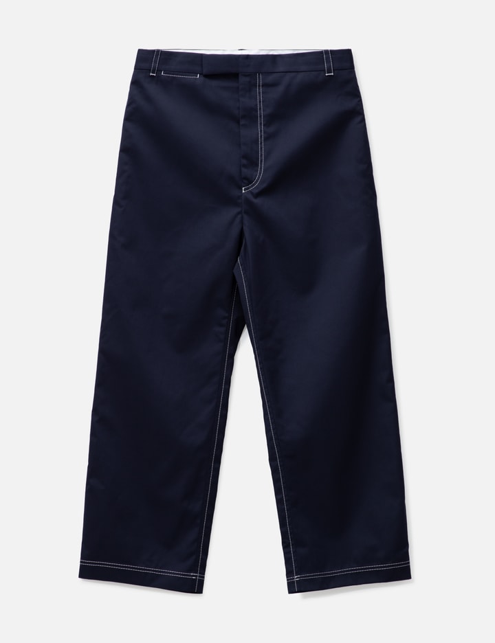 Thom Browne Contrast-stitching Straight-leg Trousers In Blue