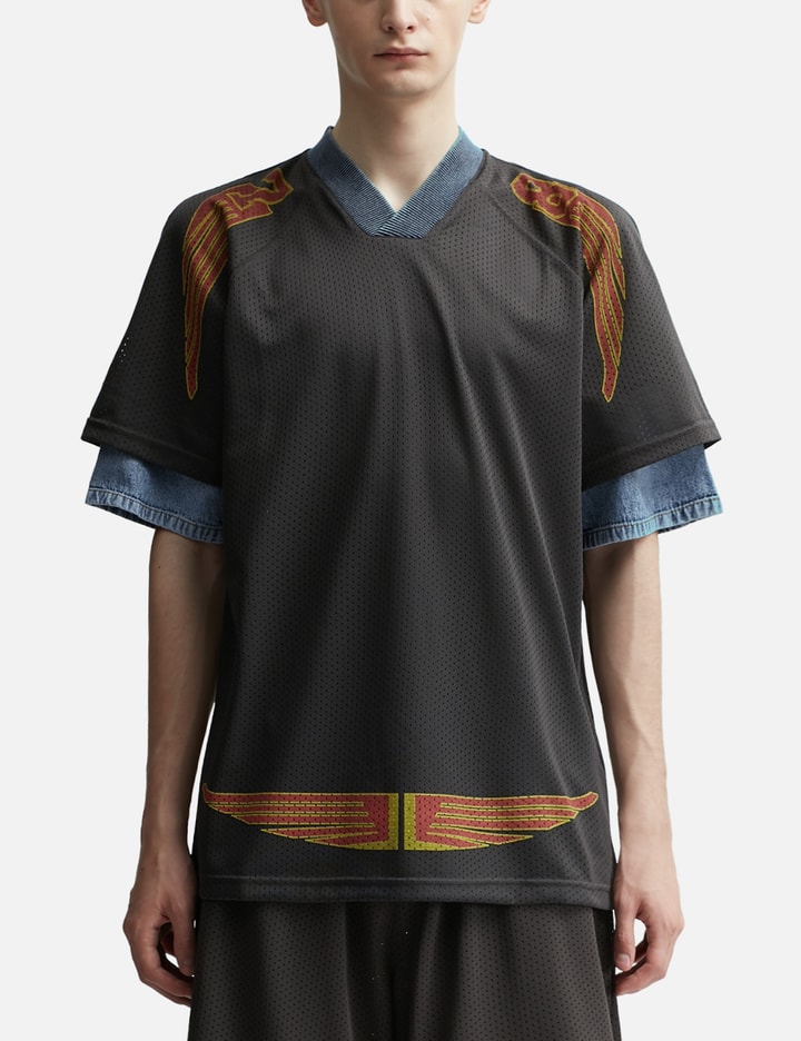 Layered polo shirt in mesh and jersey Placeholder Image
