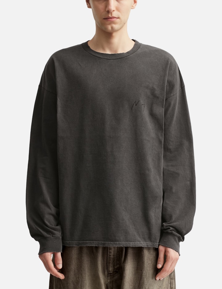 Ancellm Embroidery Dyed Long Sleeve T-shirt In Gray