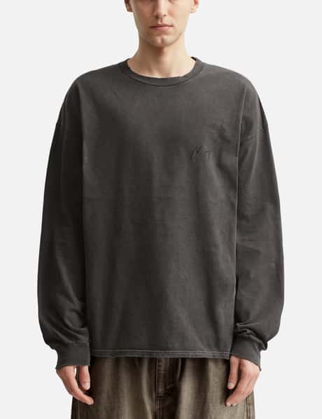ANCELLM Embroidery Dyed Long Sleeve T-shirt - Relaxed ribbed 