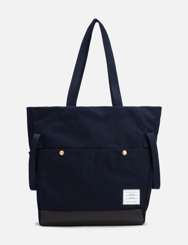 Thom Browne Cotton Canvas Snap Pocket Tote In Blue