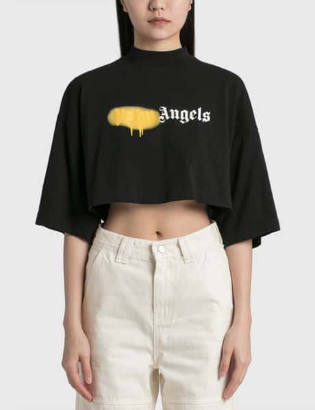 Palm Angels 스프레이 로고 크롭 티셔츠