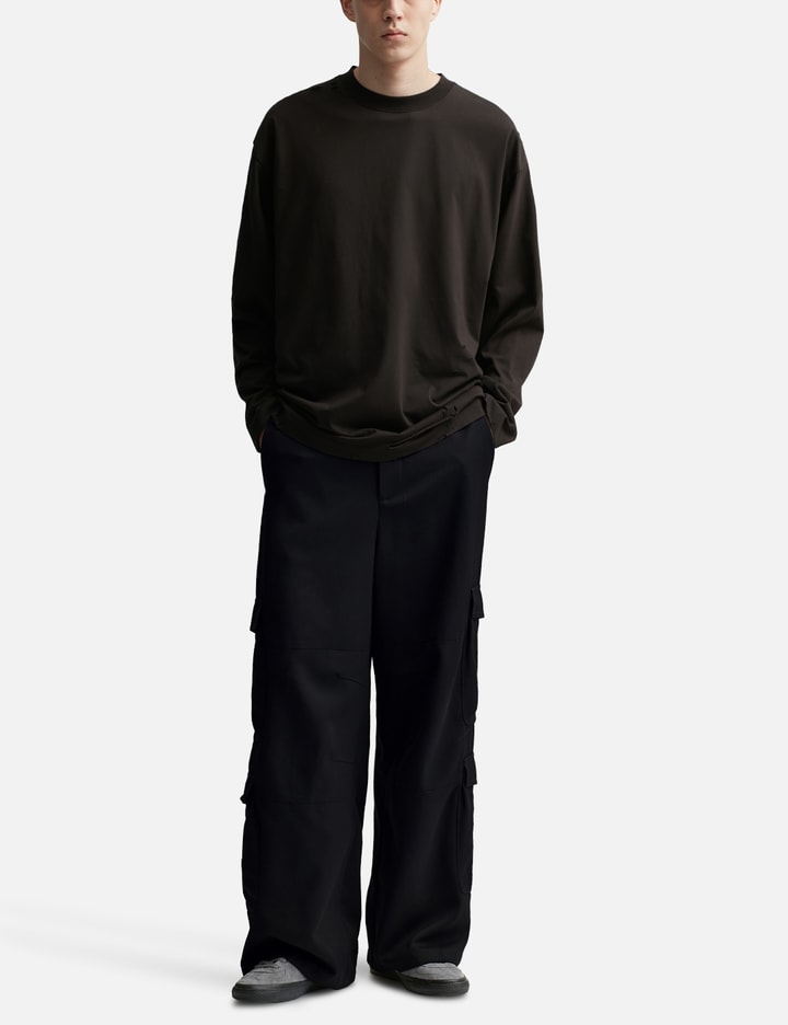 Black Heavy Weight Wool Poly Flared Cut Cargo Pants Placeholder Image