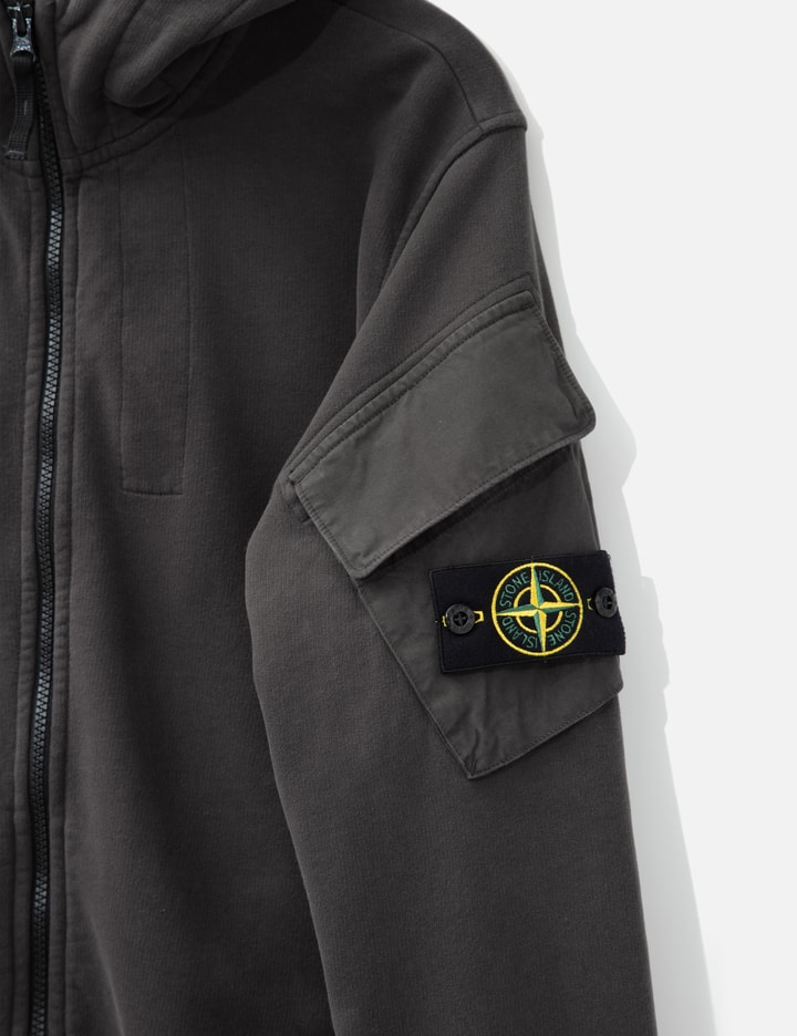 Stone Island Brushed Organic Cotton Fleece Hooded Sweatshirt In Gray