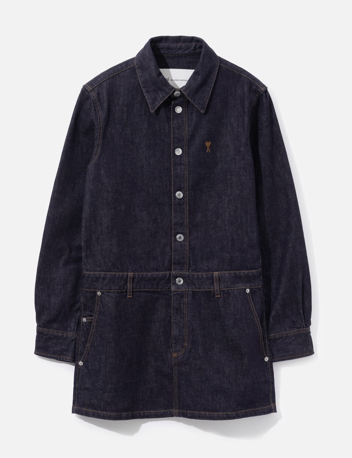 Ami Blue Cotton Denim Shirt Dress With Ami De Coeur