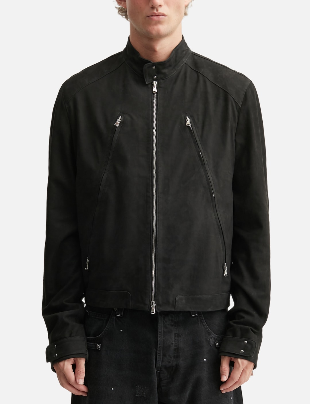 Aged Racer Suede Leather Jacket view 15