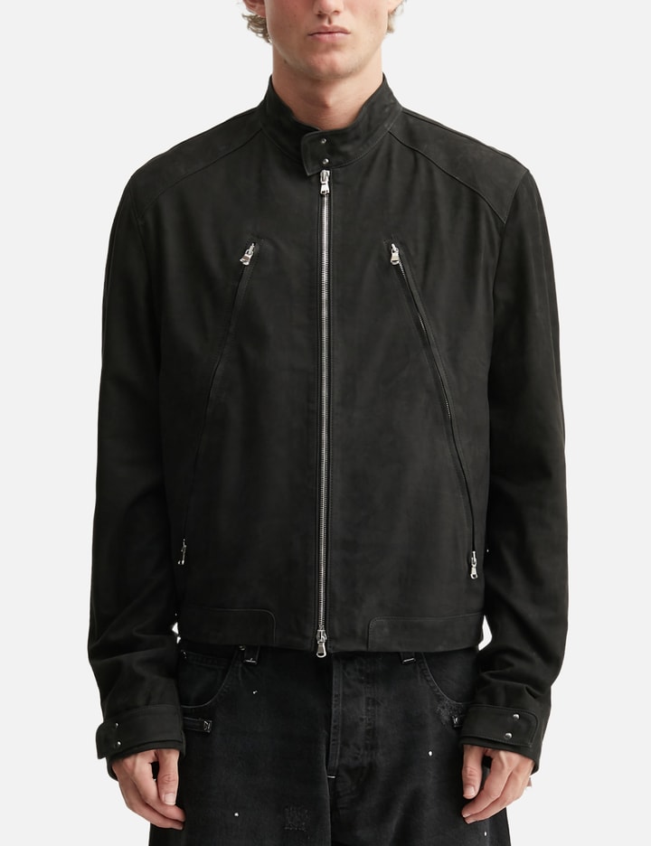 Aged Racer Suede Leather Jacket view 3