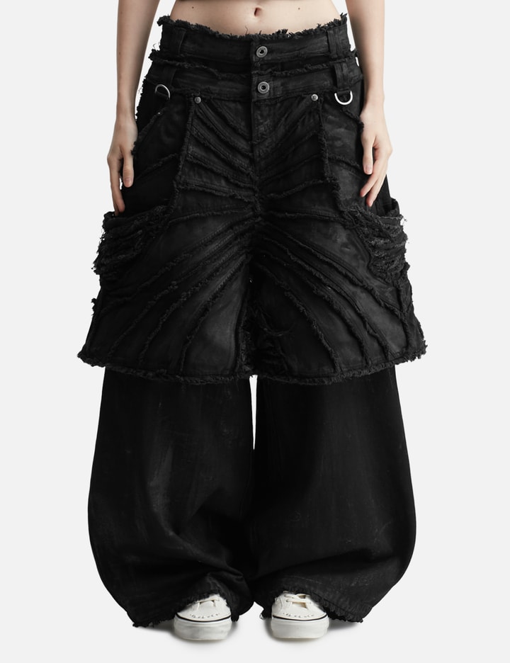 Thought We Friends Attached Detachable Waxed Distressed Denims