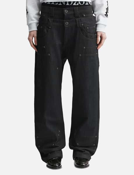 "Gideon" Double-Layered Workpants In Japanese Raw Blue Denim view 10