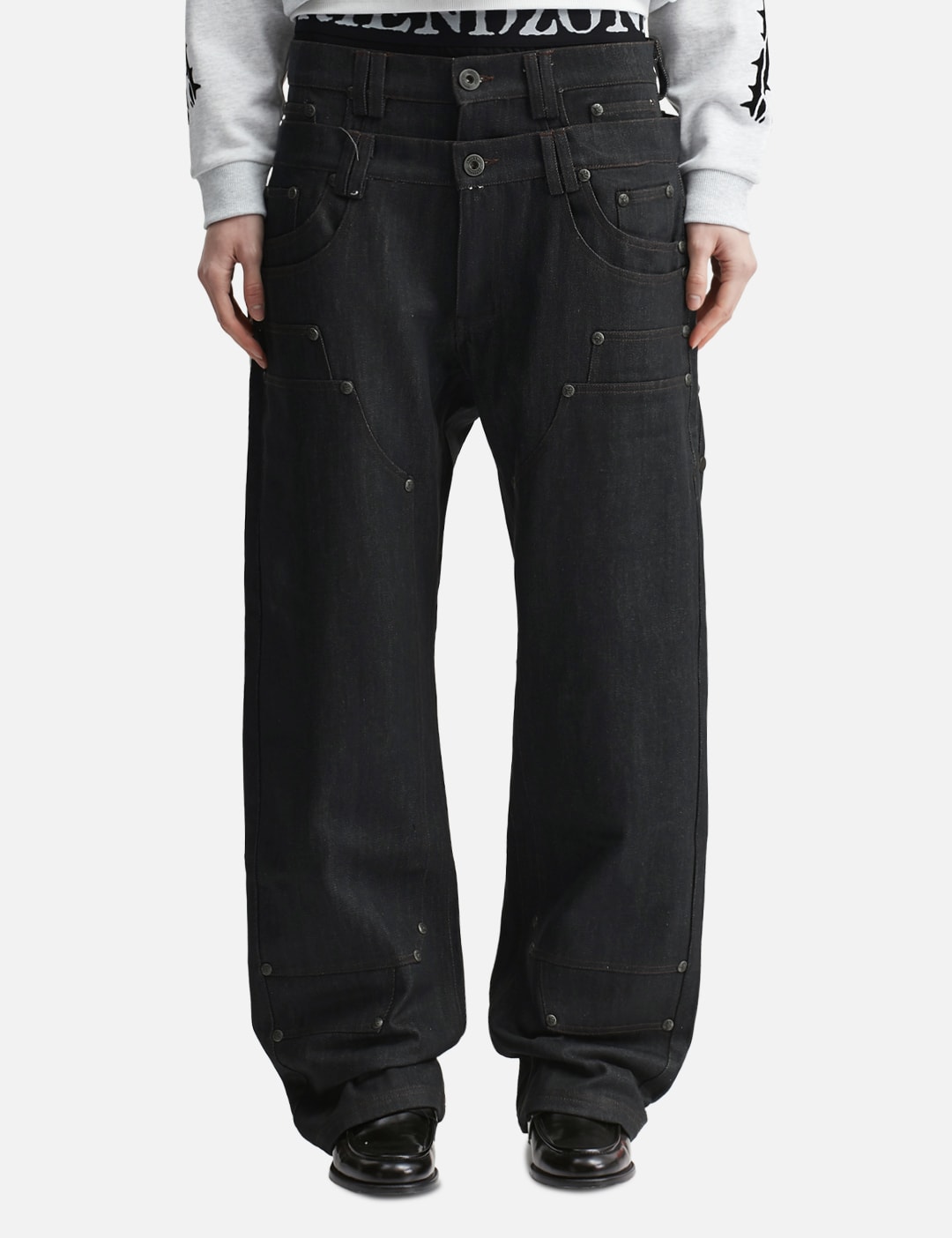 "Gideon" Double-Layered Workpants In Japanese Raw Blue Denim view 18